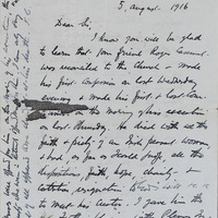 Letter from Rev. Thomas Carey, 5 August, 1916.