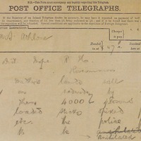 Telegram from Sergeant Glennon to the district inspector, RIC, 10 July 1916