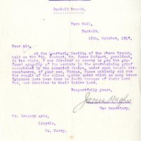 Letter from Janus Hughes to Gregory Ashe, 12 October 1917