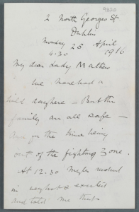  Letter from John Dillon to Lady Elizabeth Mathew, 25 April – 1 May 1916 from the Trinity College Dublin collection (TCD MS 9820)