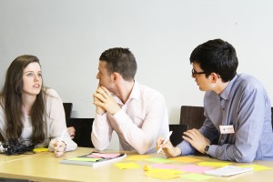 Photo: Hanna, Aaron and Barney participating in the Letters 1916 Summer Workshop for teachers.