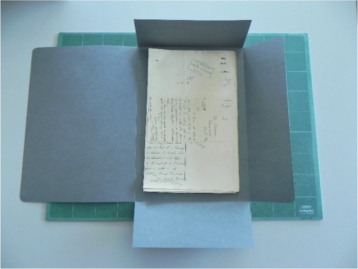 Letters housed in archival quality, acid-free four flap folder | Image: National Archives of Ireland