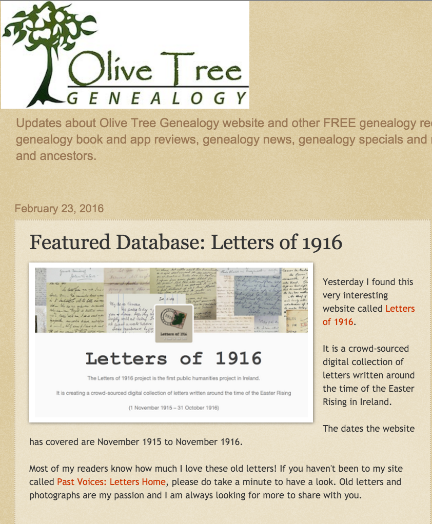 Olive Tree Genealogy, 23 February 2016