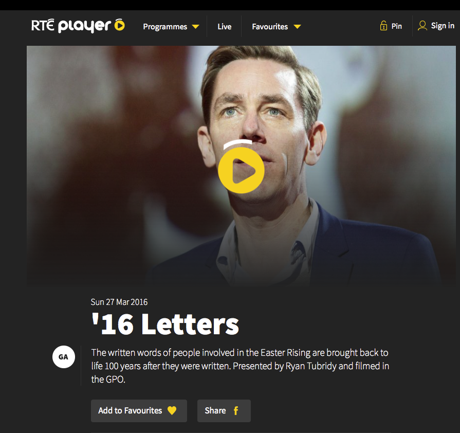 '16 Letters, RTÉ One, 27 March 2016