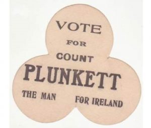 An election badge for Count Plunkett. Image: iwww.rishelectionliterature.wordpress.com