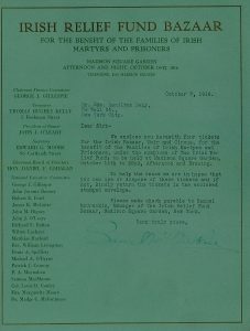 Letter from the Irish Relief Fund Bazaar to Edward Hamilton Daly, 7 October 1916. 